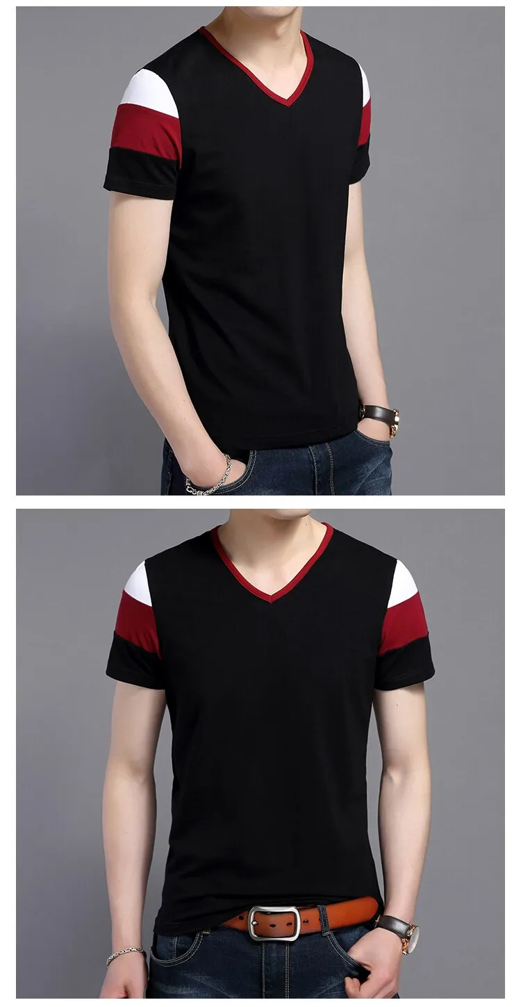 2019 New Fashion Brand T Shirts Men Top Grade Trends Streetwear Tops Summer V Neck Striped  Short Sleeve Tshirts Men Clothing