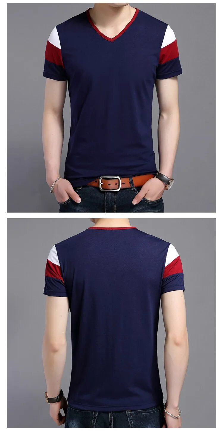 2019 New Fashion Brand T Shirts Men Top Grade Trends Streetwear Tops Summer V Neck Striped  Short Sleeve Tshirts Men Clothing