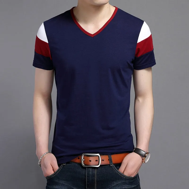 2019 New Fashion Brand T Shirts Men Top Grade Trends Streetwear Tops Summer V Neck Striped  Short Sleeve Tshirts Men Clothing