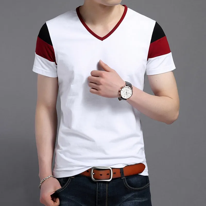 2019 New Fashion Brand T Shirts Men Top Grade Trends Streetwear Tops Summer V Neck Striped  Short Sleeve Tshirts Men Clothing