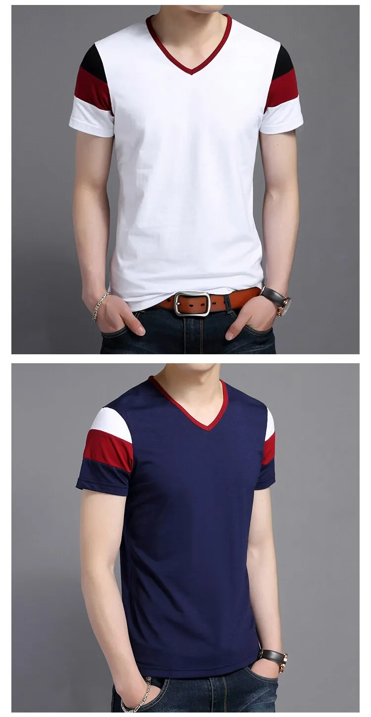 2019 New Fashion Brand T Shirts Men Top Grade Trends Streetwear Tops Summer V Neck Striped  Short Sleeve Tshirts Men Clothing