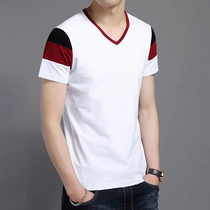 2019 New Fashion Brand T Shirts Men Top Grade Trends Streetwear Tops Summer V Neck Striped  Short Sleeve Tshirts Men Clothing