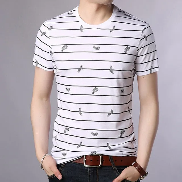2019 New Fashion Brand T Shirts Mens O Neck Striped Summer Tops  Street Style Trends Print Short Sleeve Tshirts Men Clothing