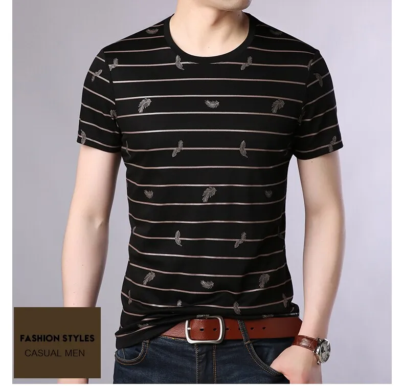 2019 New Fashion Brand T Shirts Mens O Neck Striped Summer Tops  Street Style Trends Print Short Sleeve Tshirts Men Clothing