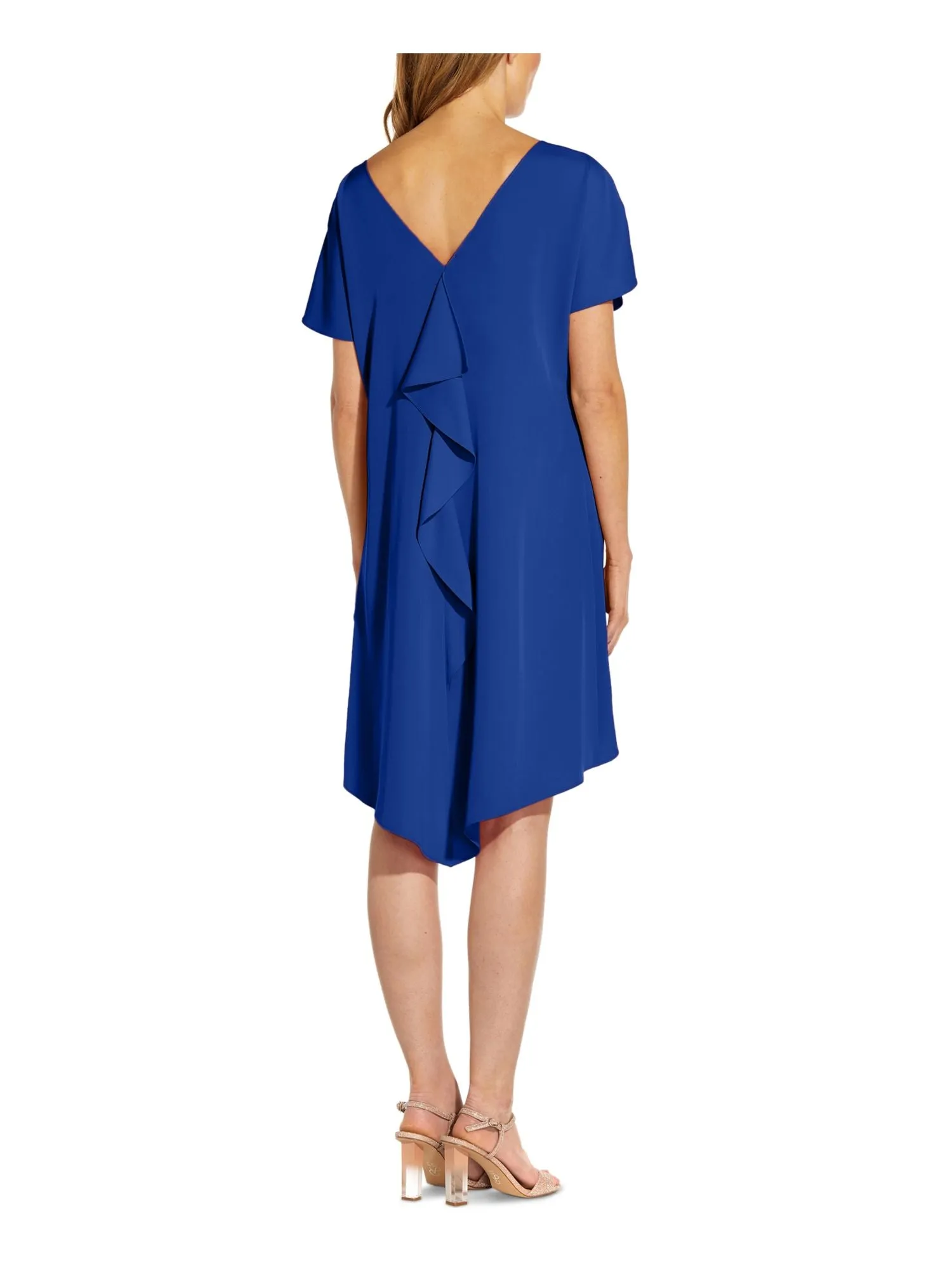 ADRIANNA PAPELL Womens Short Sleeve Boat Neck Below The Knee Evening Hi-Lo Dress