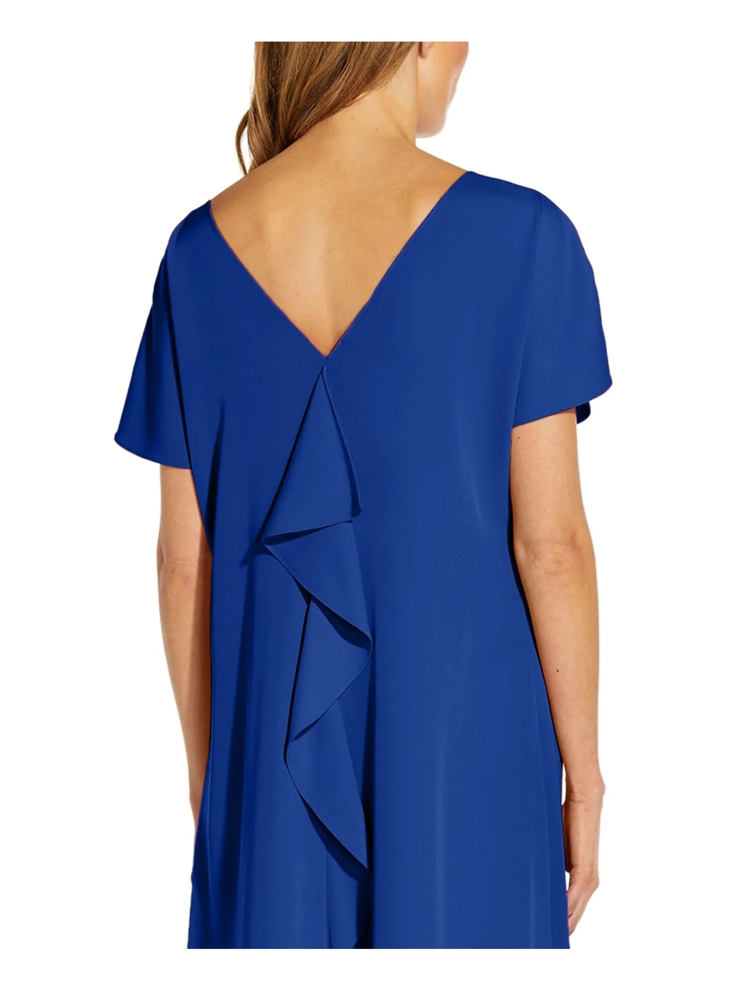 ADRIANNA PAPELL Womens Short Sleeve Boat Neck Below The Knee Evening Hi-Lo Dress