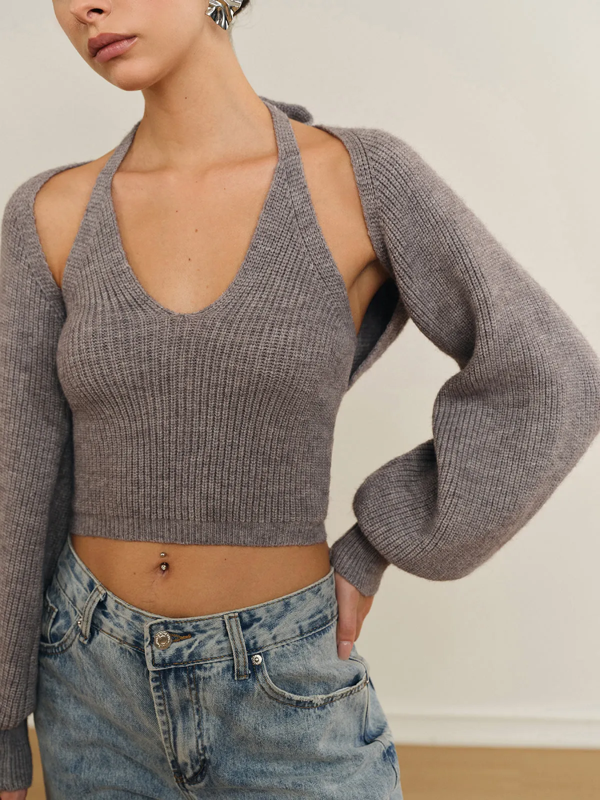 Bee Sleeve Halter Sweater Co-ords