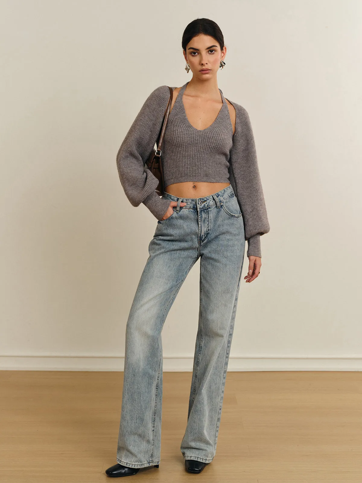 Bee Sleeve Halter Sweater Co-ords