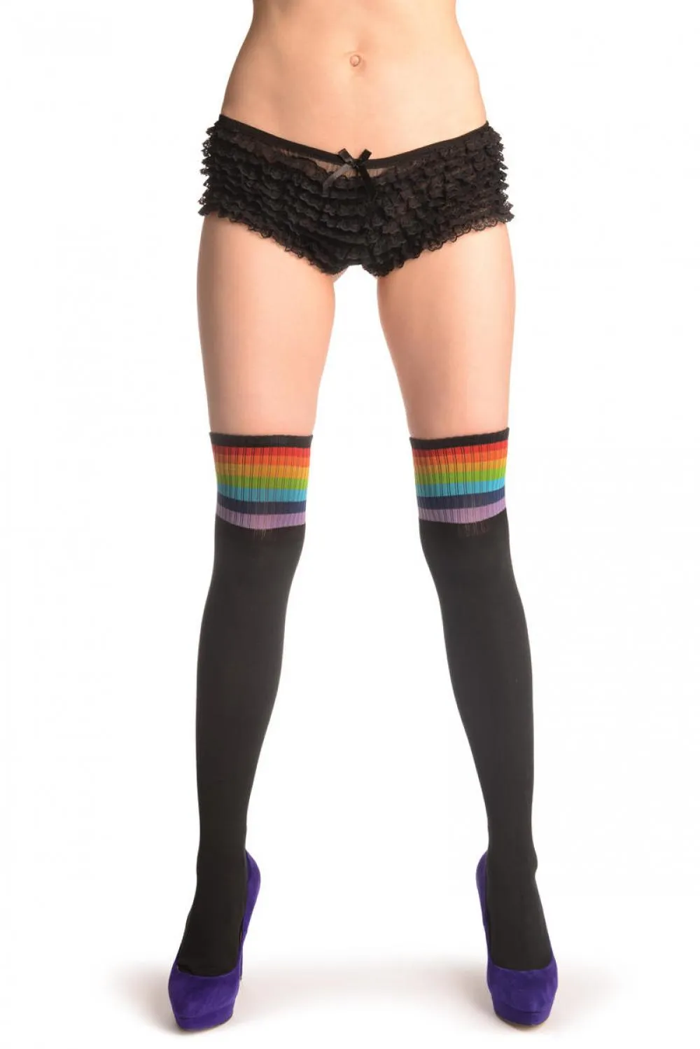 Black Thick Cotton With Rainbow Strips Top