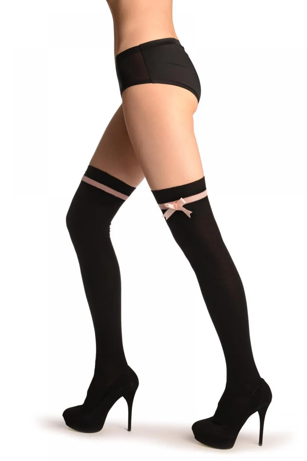 Black With Baby Pink Stripe & Satin Bow