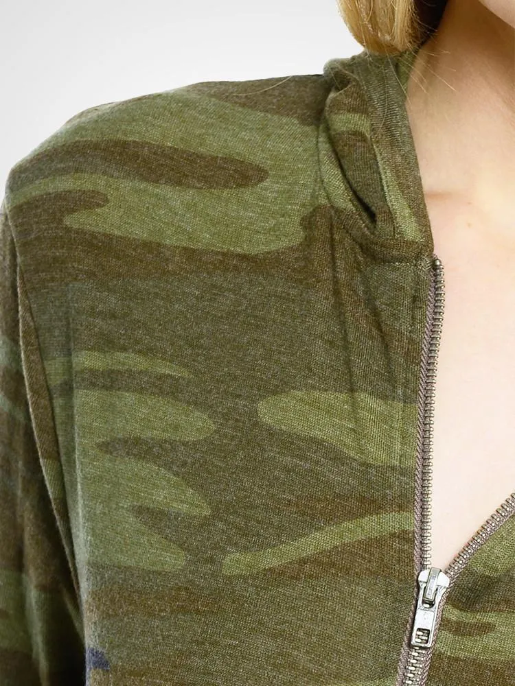 Camo Print Zip Hoodie