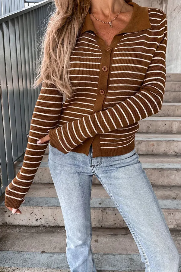 Cocoa Casual Striped Button Stretch knit Top