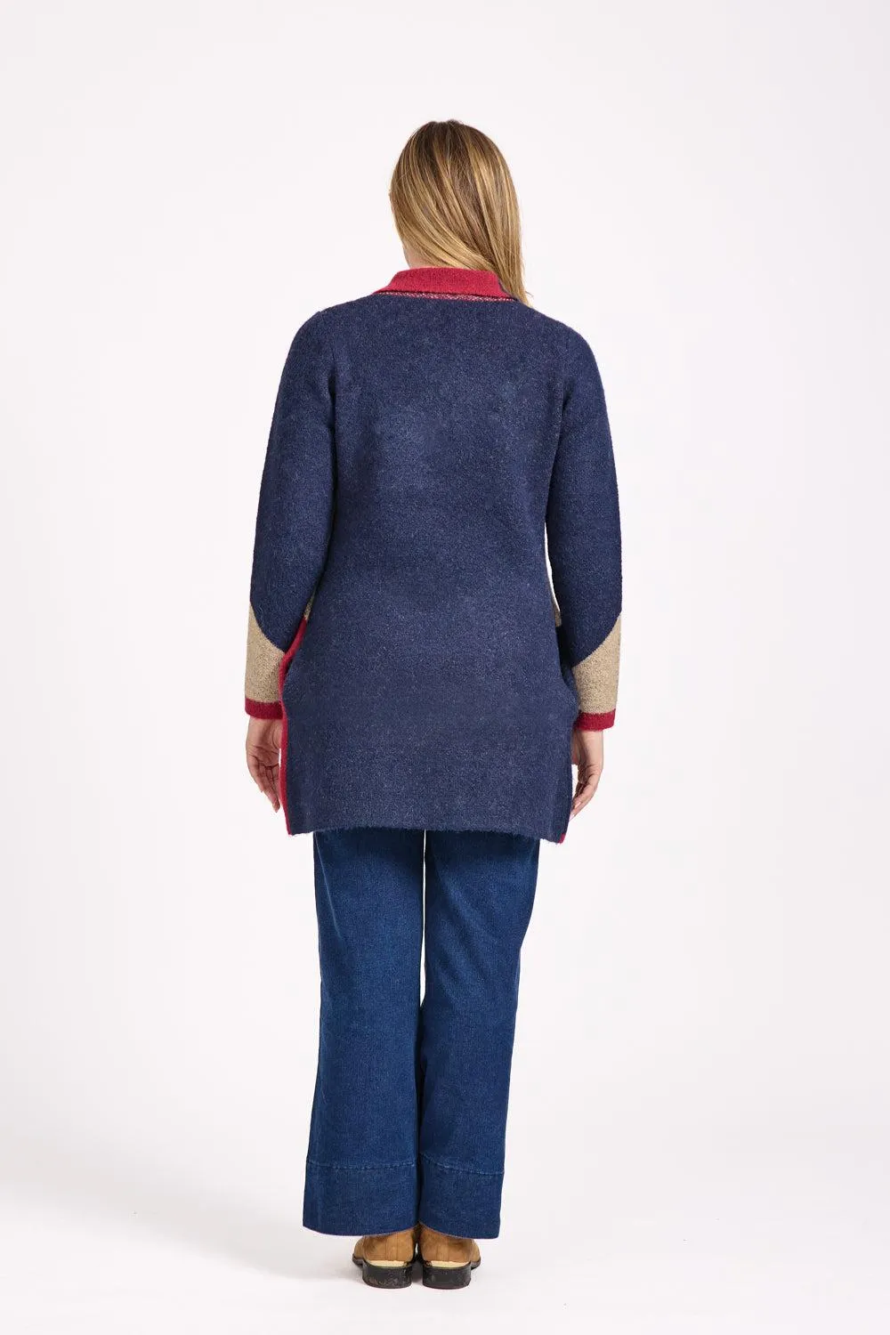 Colour Block Cardigan- Red