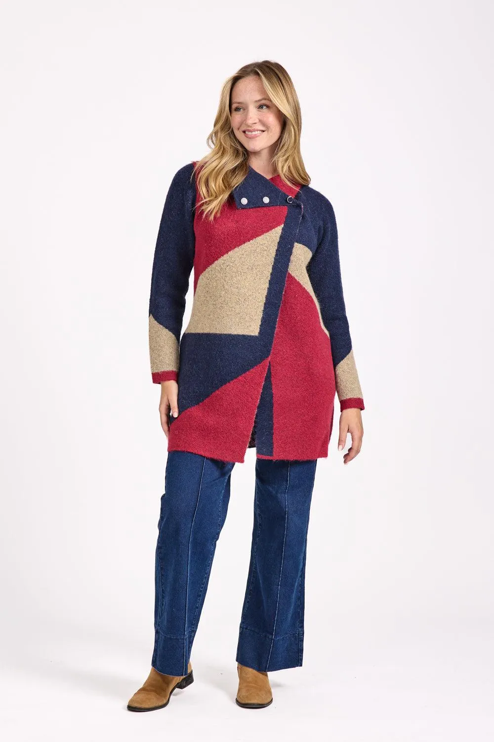 Colour Block Cardigan- Red