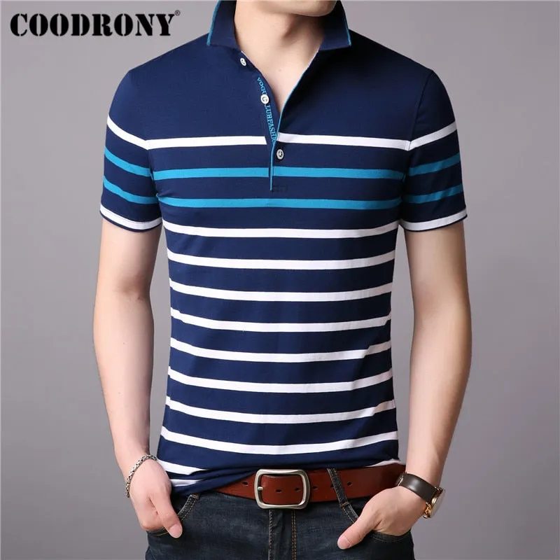 COODRONY Cotton T Shirt Men Short Sleeve T-Shirt Men Summer Social Business Casual Men&#39;s T-Shirts Striped Tee Shirt Homme S95101