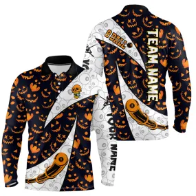 Custom Pumpkin Pattern Halloween Billiard Men's Shirts Best Halloween Long Sleeve Polo Shirts