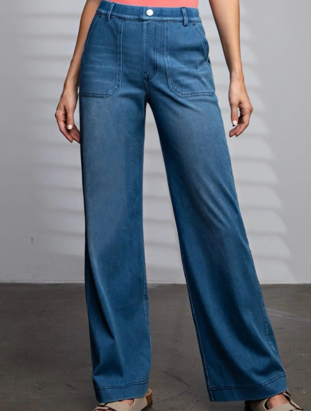 DENIM STRETCHY WIDE LEG PANT
