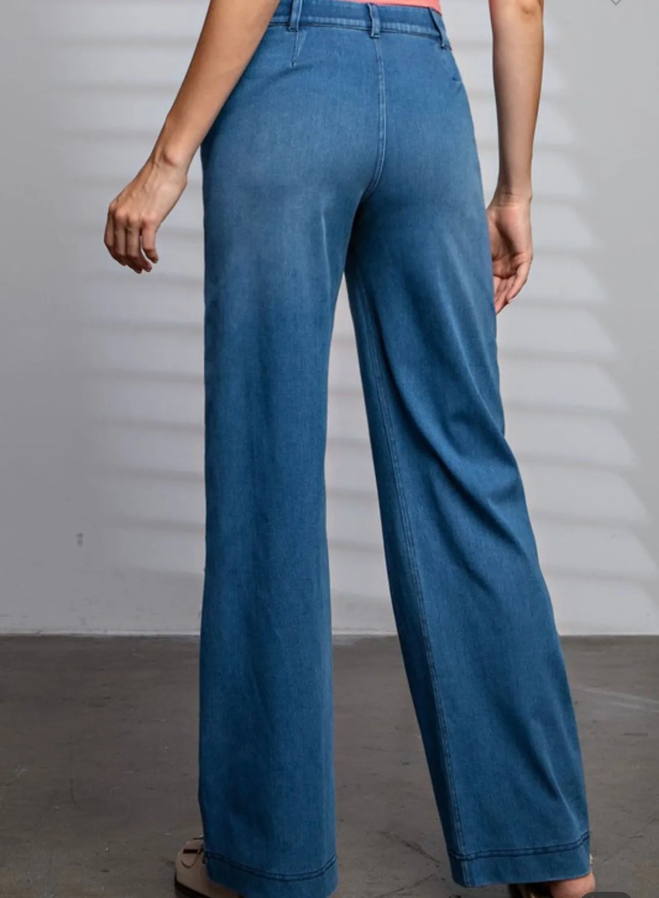 DENIM STRETCHY WIDE LEG PANT