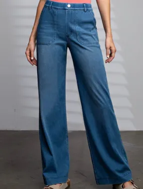 DENIM STRETCHY WIDE LEG PANT
