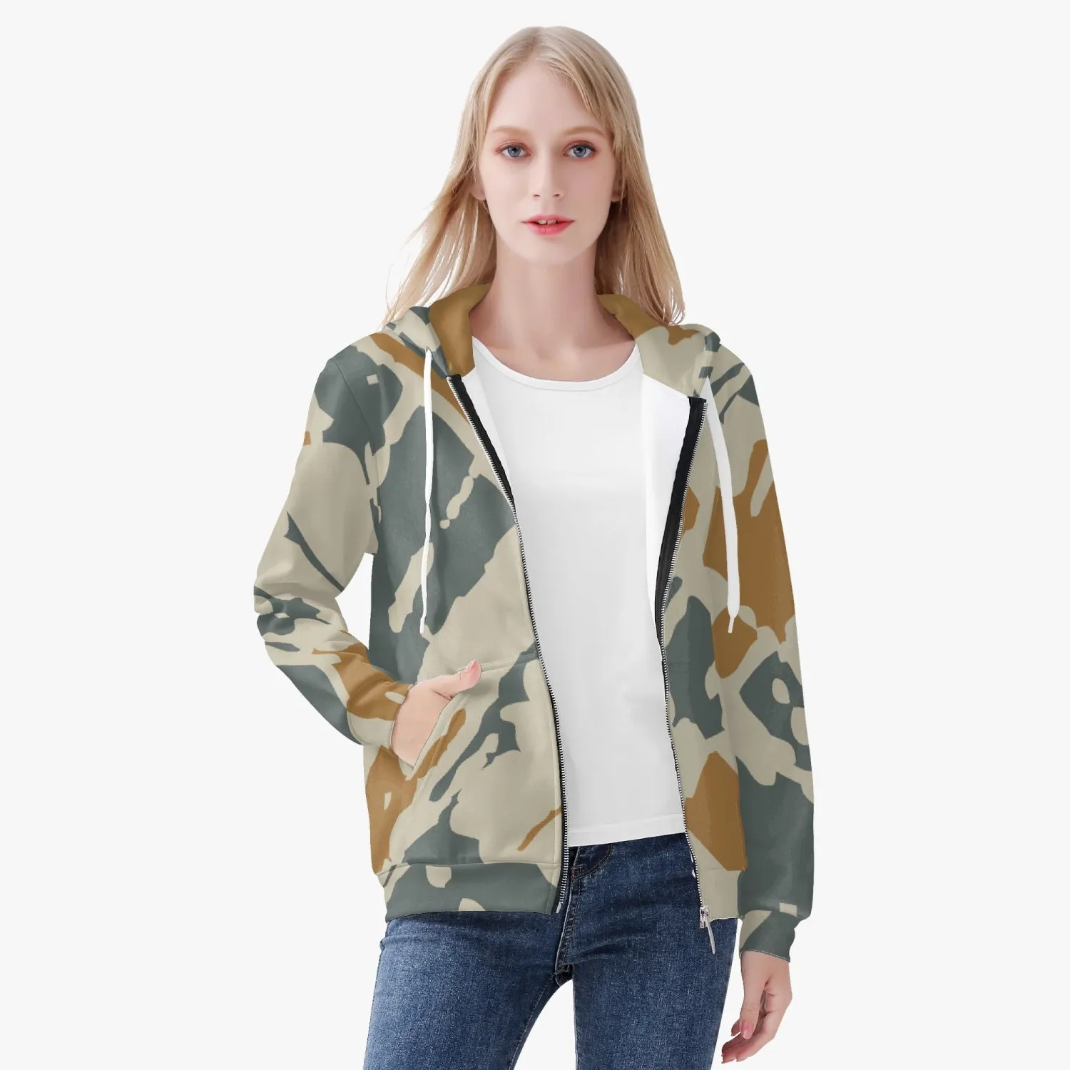 Digital Camouflage Women's Full Zip Up Hoodie