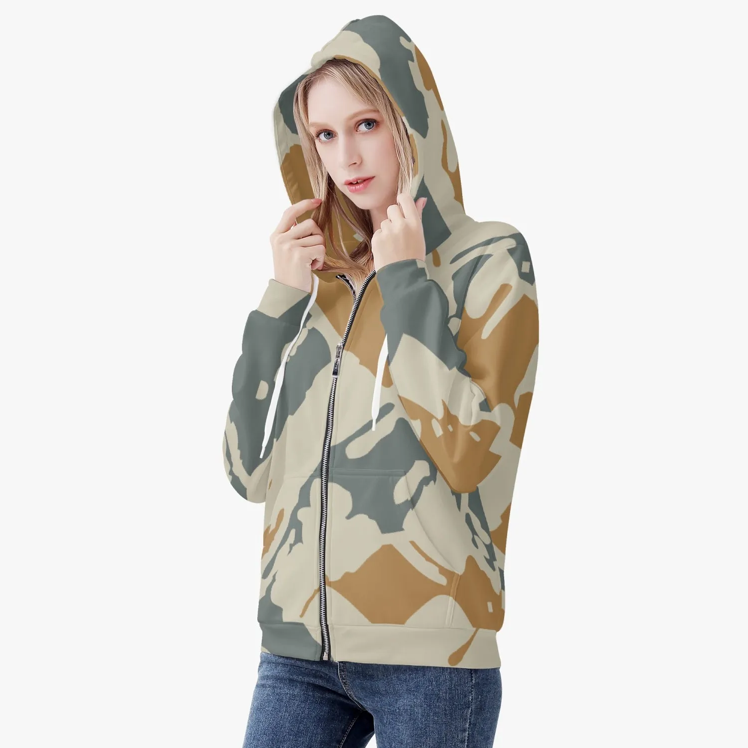Digital Camouflage Women's Full Zip Up Hoodie