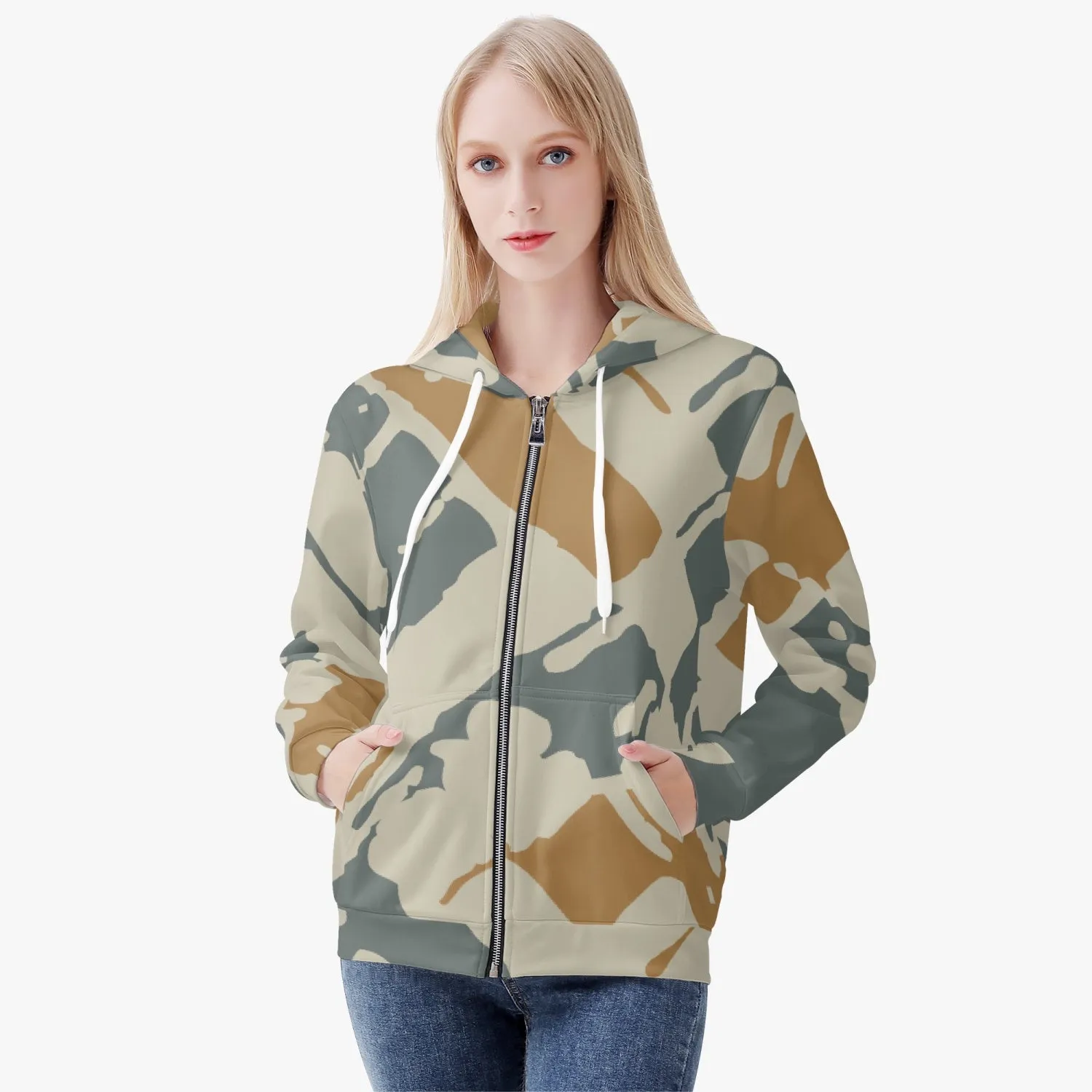 Digital Camouflage Women's Full Zip Up Hoodie