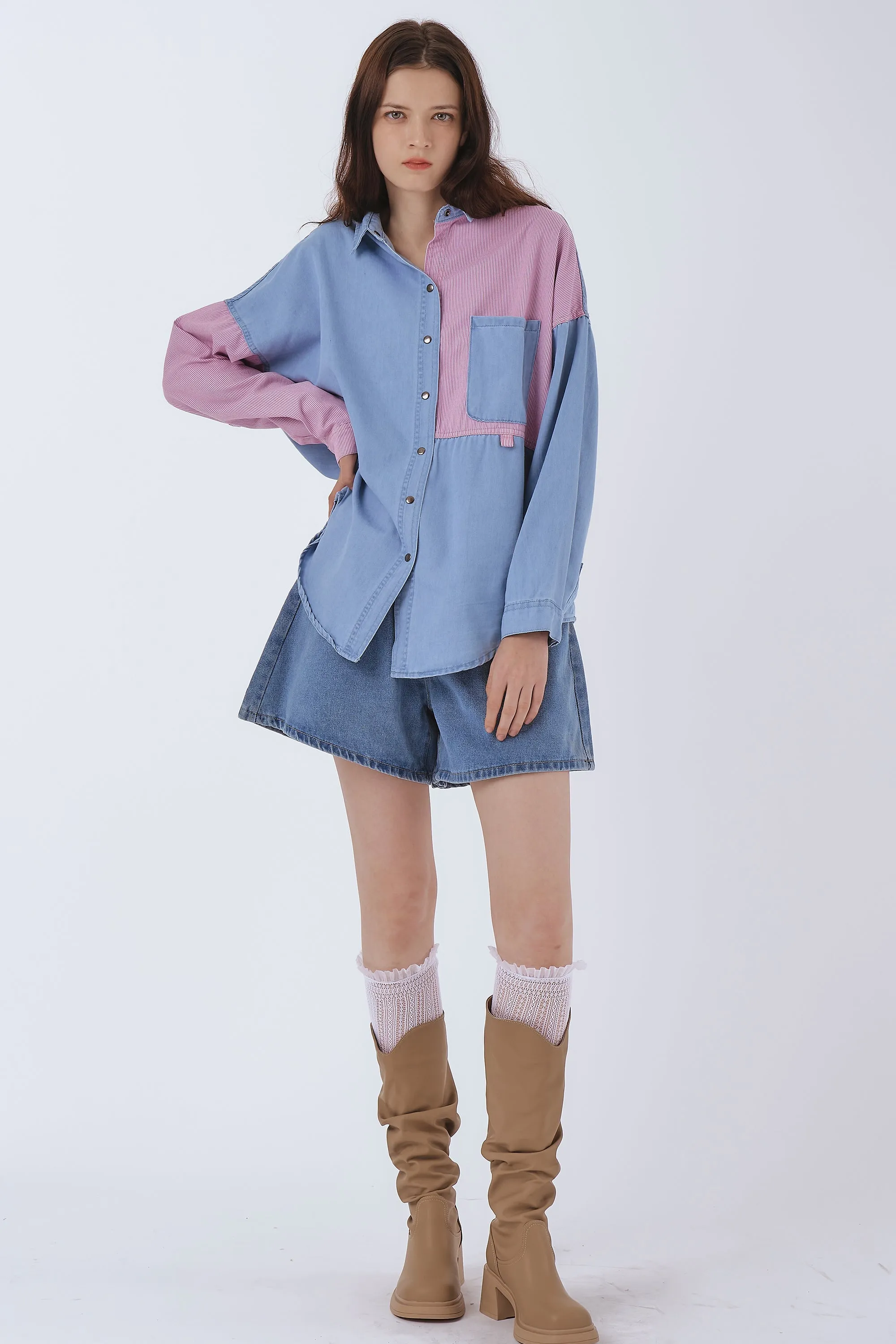 Ella Colorblock Denim Shirt