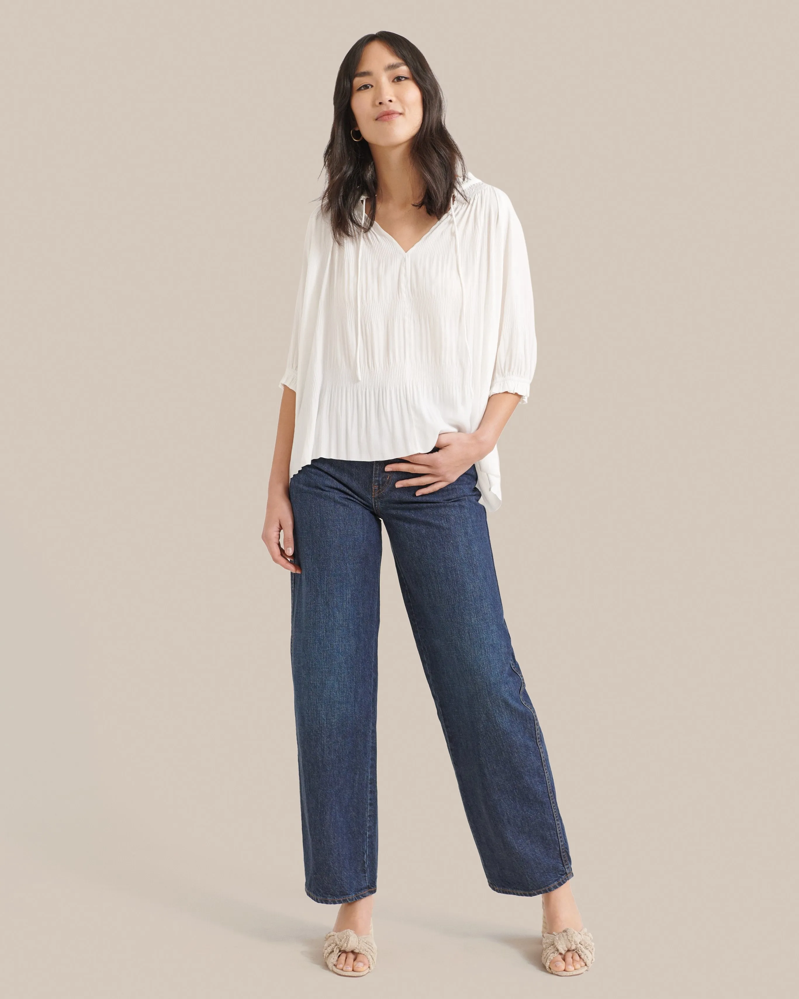 Gabrielle Ruched-Sleeve Blouse