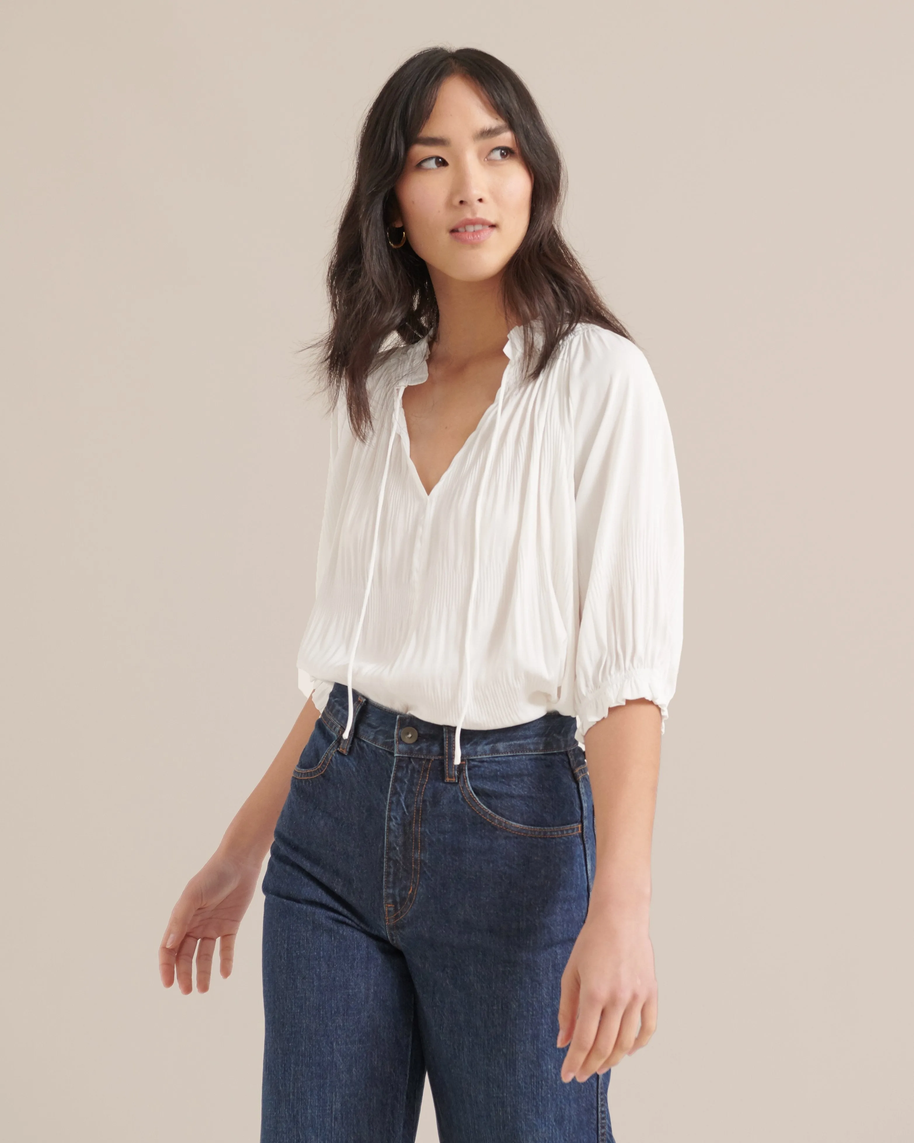 Gabrielle Ruched-Sleeve Blouse