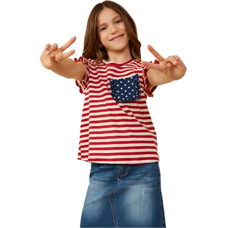 Girls Hayden Star Pocket Striped Knit Ruffled Tank GY8620