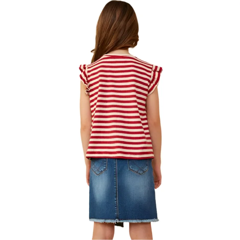 Girls Hayden Star Pocket Striped Knit Ruffled Tank GY8620
