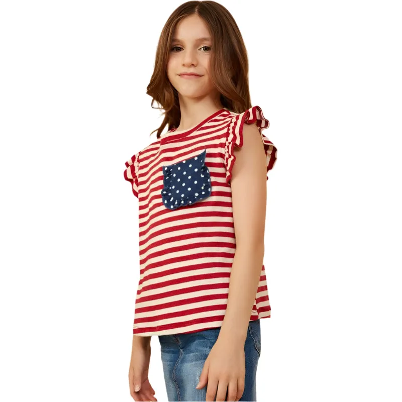 Girls Hayden Star Pocket Striped Knit Ruffled Tank GY8620