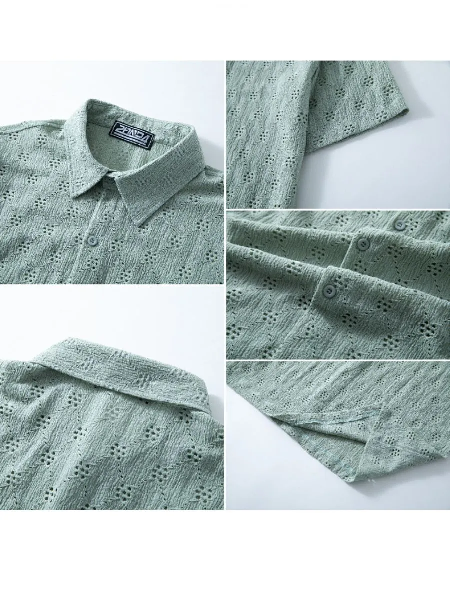 Hollow-Out Jacquard Casual Shirt