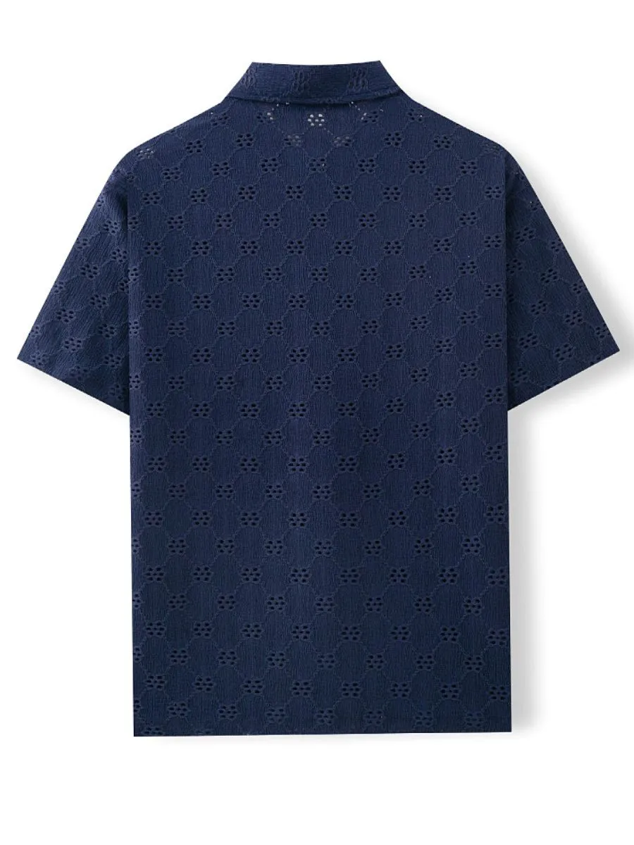 Hollow-Out Jacquard Casual Shirt