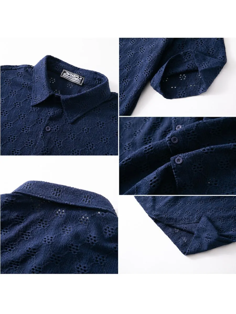 Hollow-Out Jacquard Casual Shirt