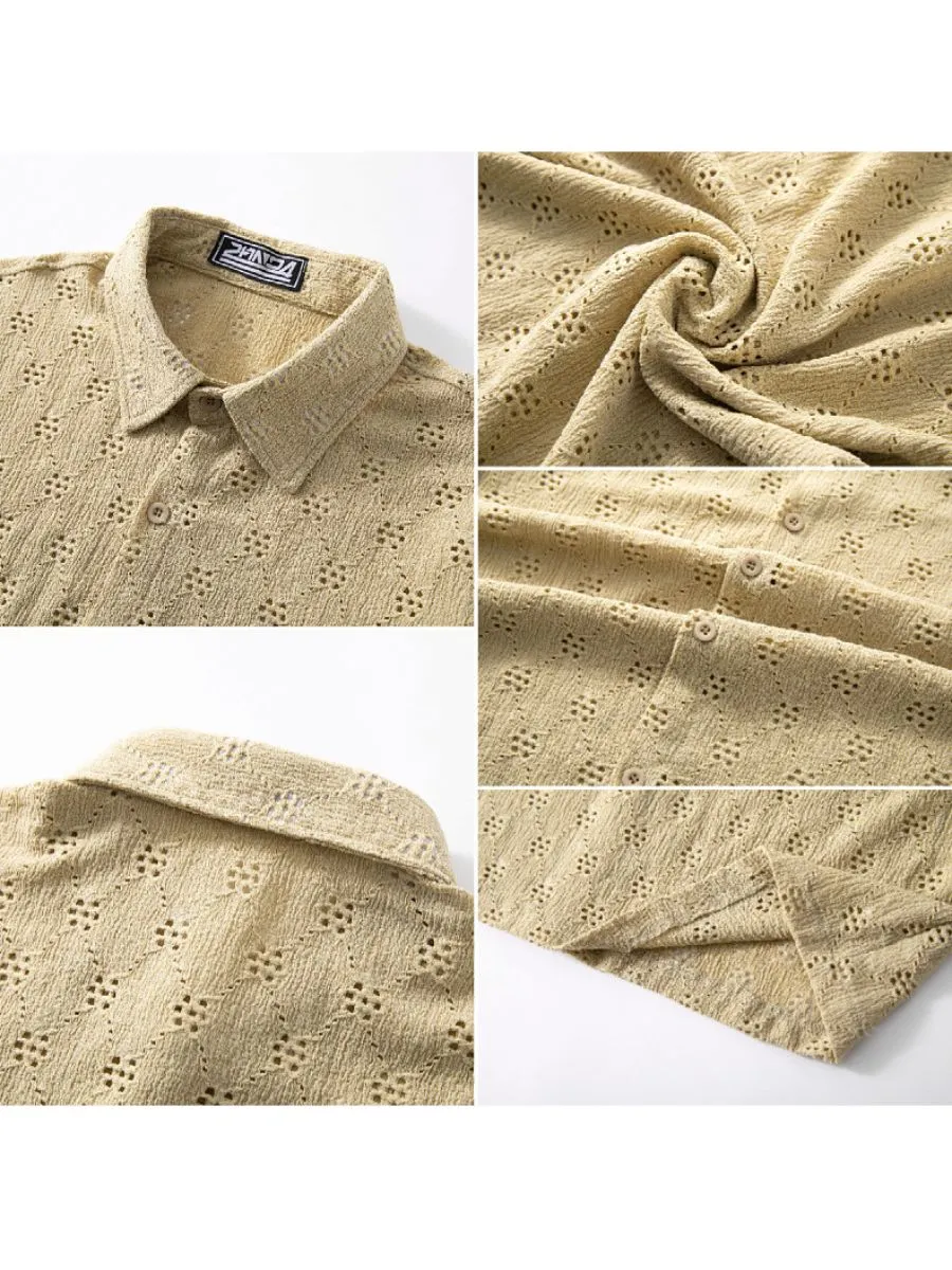 Hollow-Out Jacquard Casual Shirt