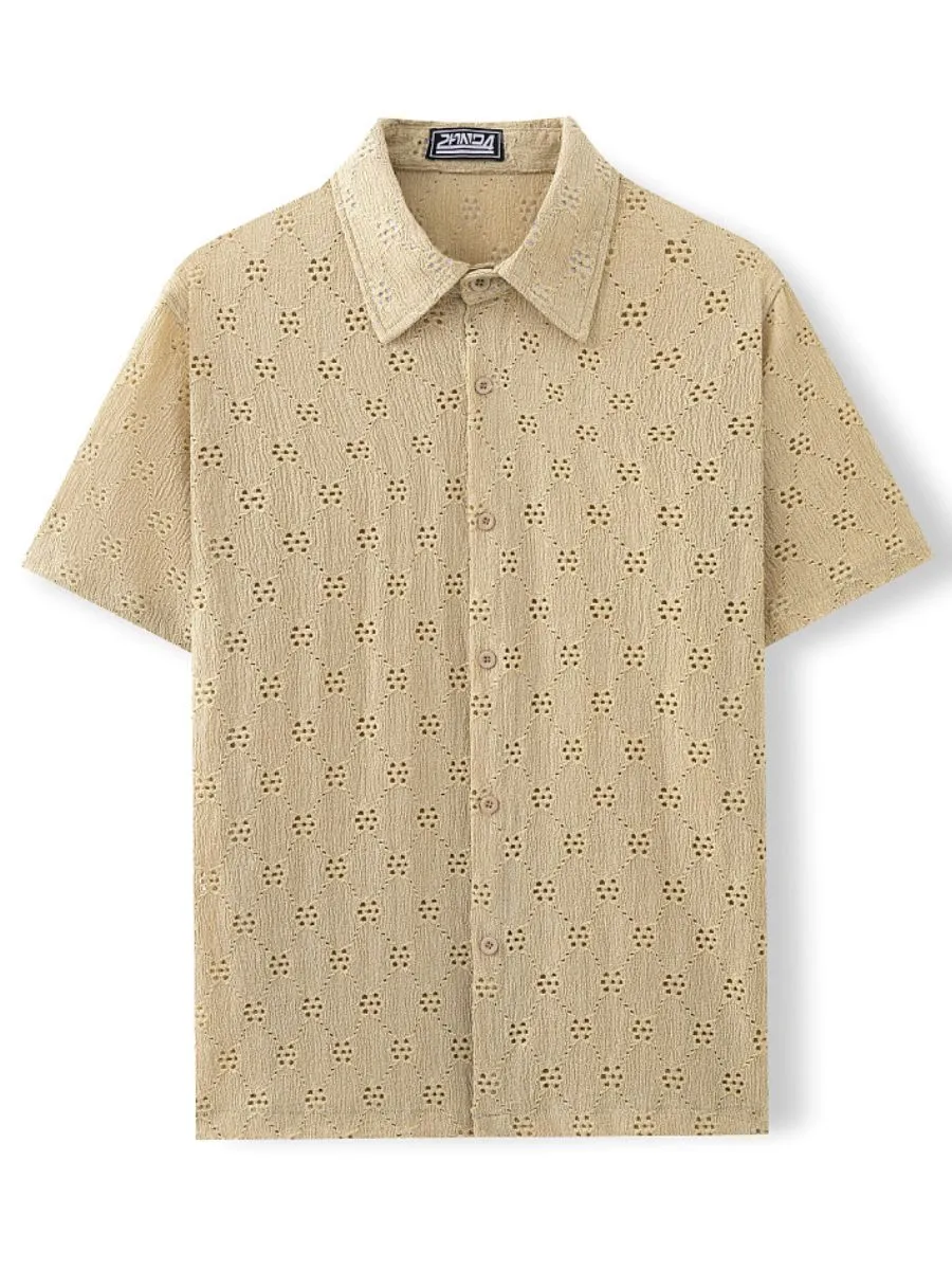 Hollow-Out Jacquard Casual Shirt