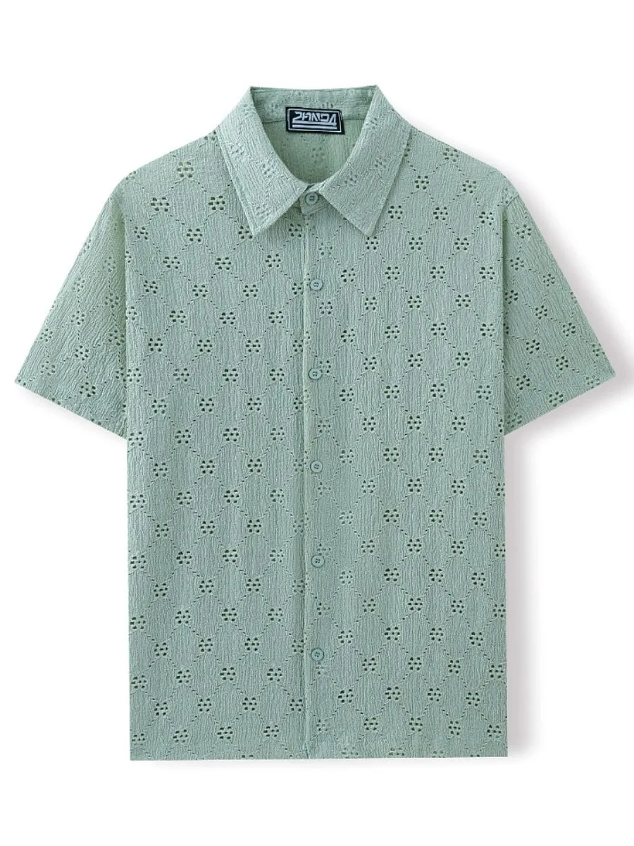 Hollow-Out Jacquard Casual Shirt