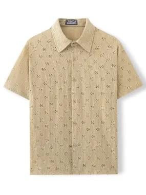 Hollow-Out Jacquard Casual Shirt