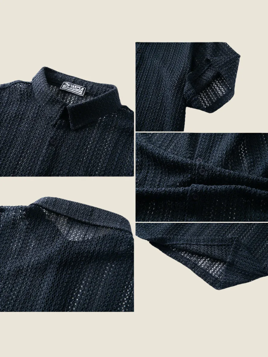 Hollow Out Knit Summer Casual Shirt
