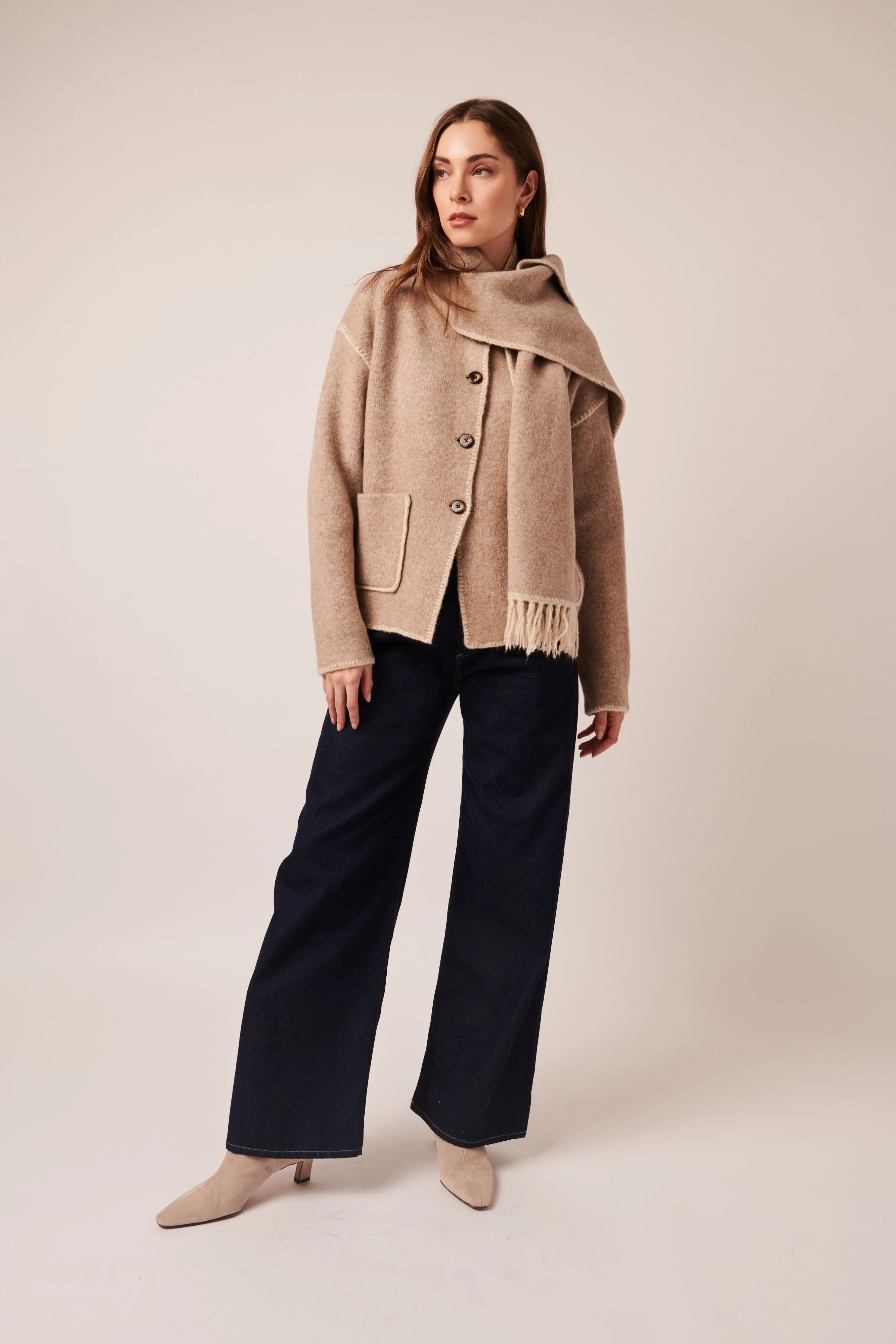 Line Kingsley Cardigan With Scarf- Soft Mink