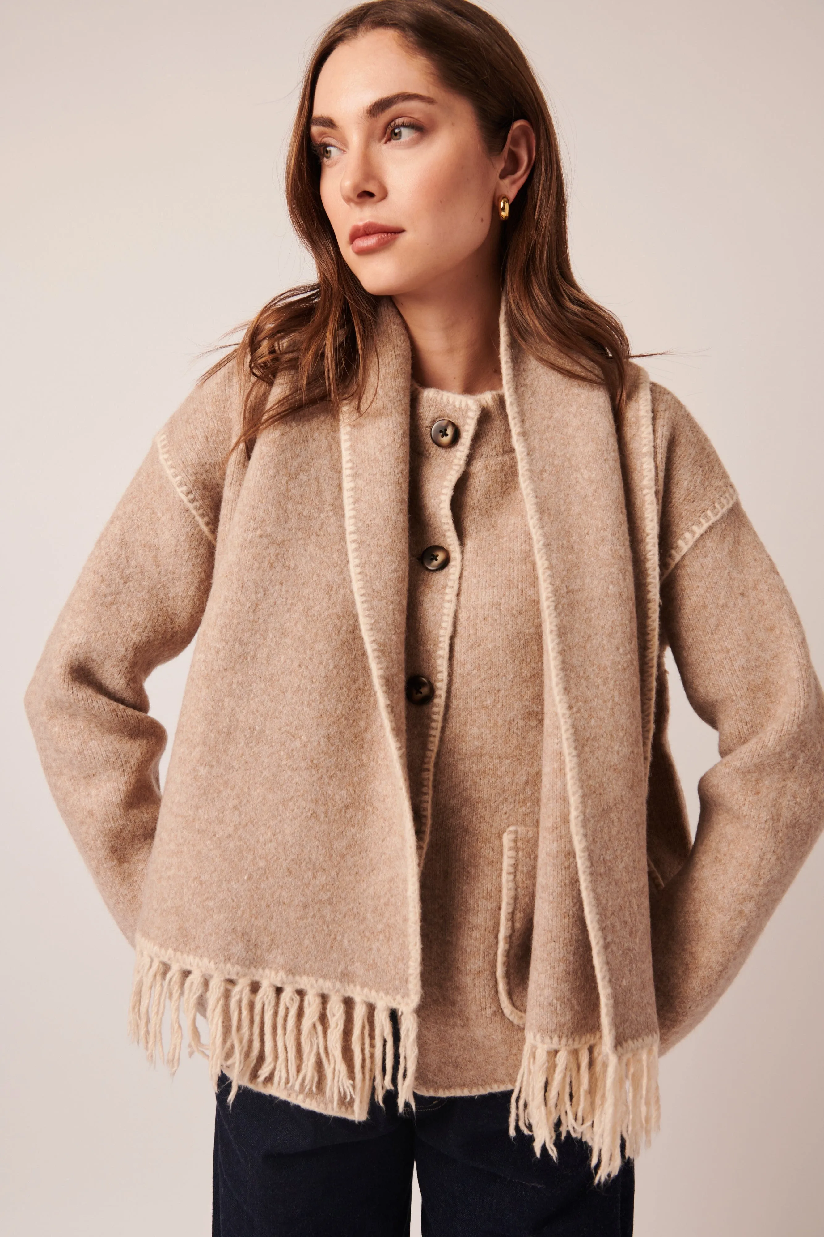 Line Kingsley Cardigan With Scarf- Soft Mink
