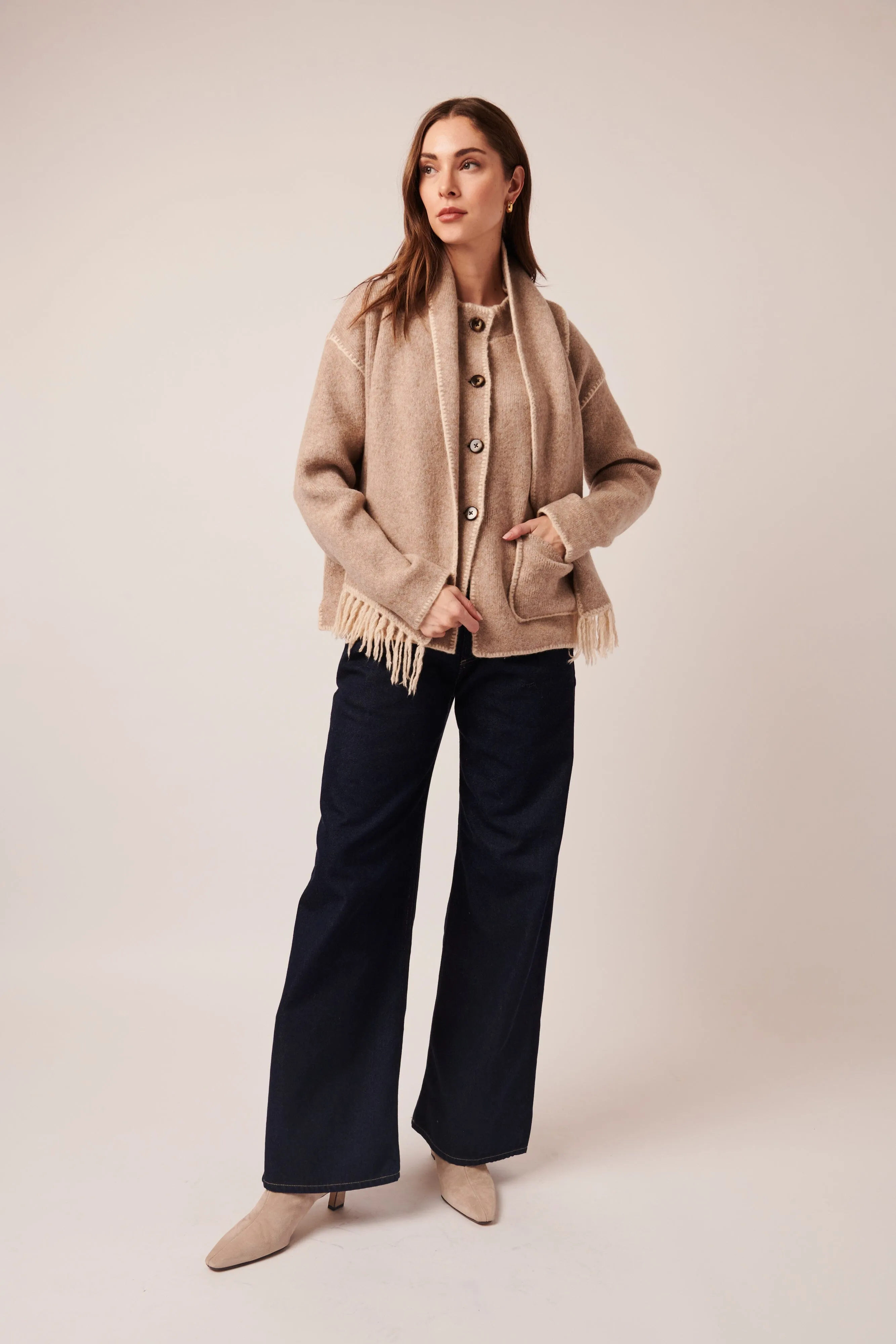 Line Kingsley Cardigan With Scarf- Soft Mink