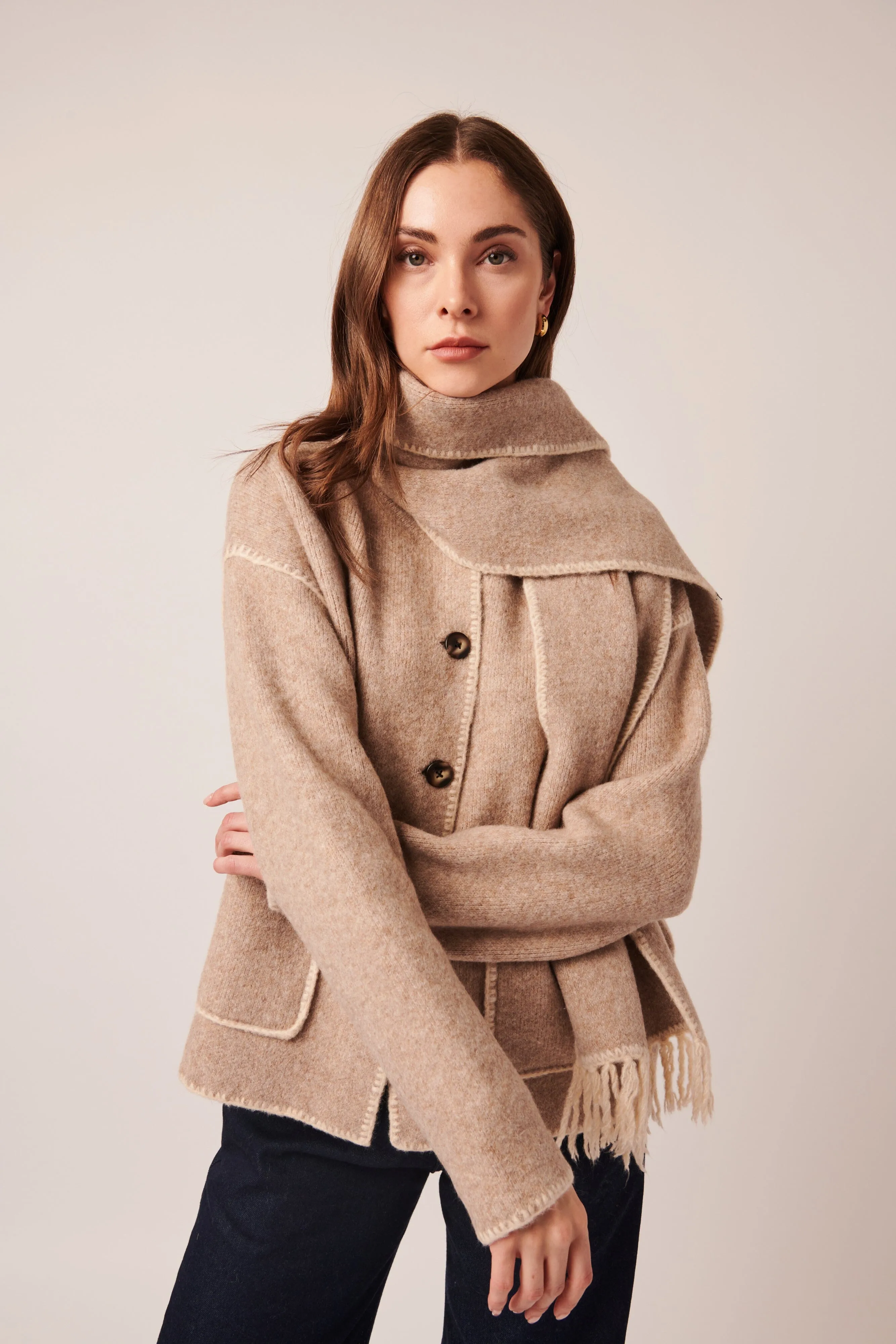 Line Kingsley Cardigan With Scarf- Soft Mink