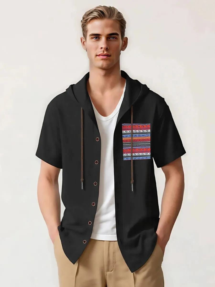 Linen Hooded Short Sleeve Shirt