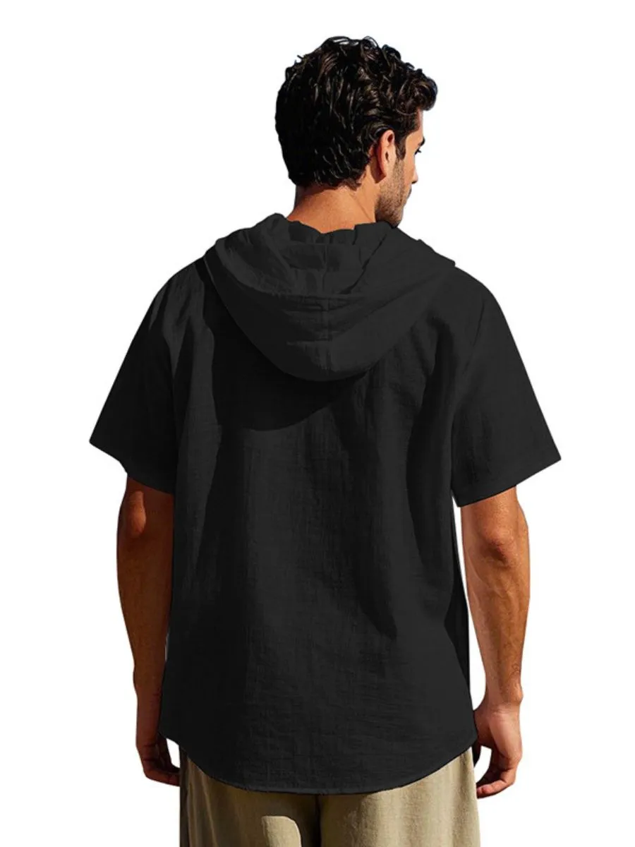 Linen Hooded Short Sleeve Shirt