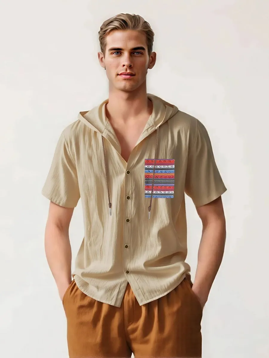Linen Hooded Short Sleeve Shirt