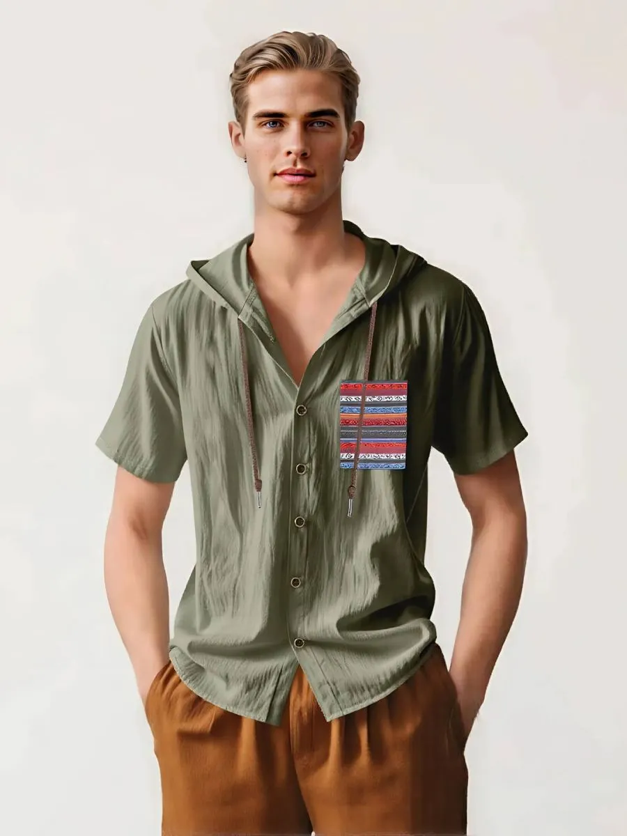 Linen Hooded Short Sleeve Shirt