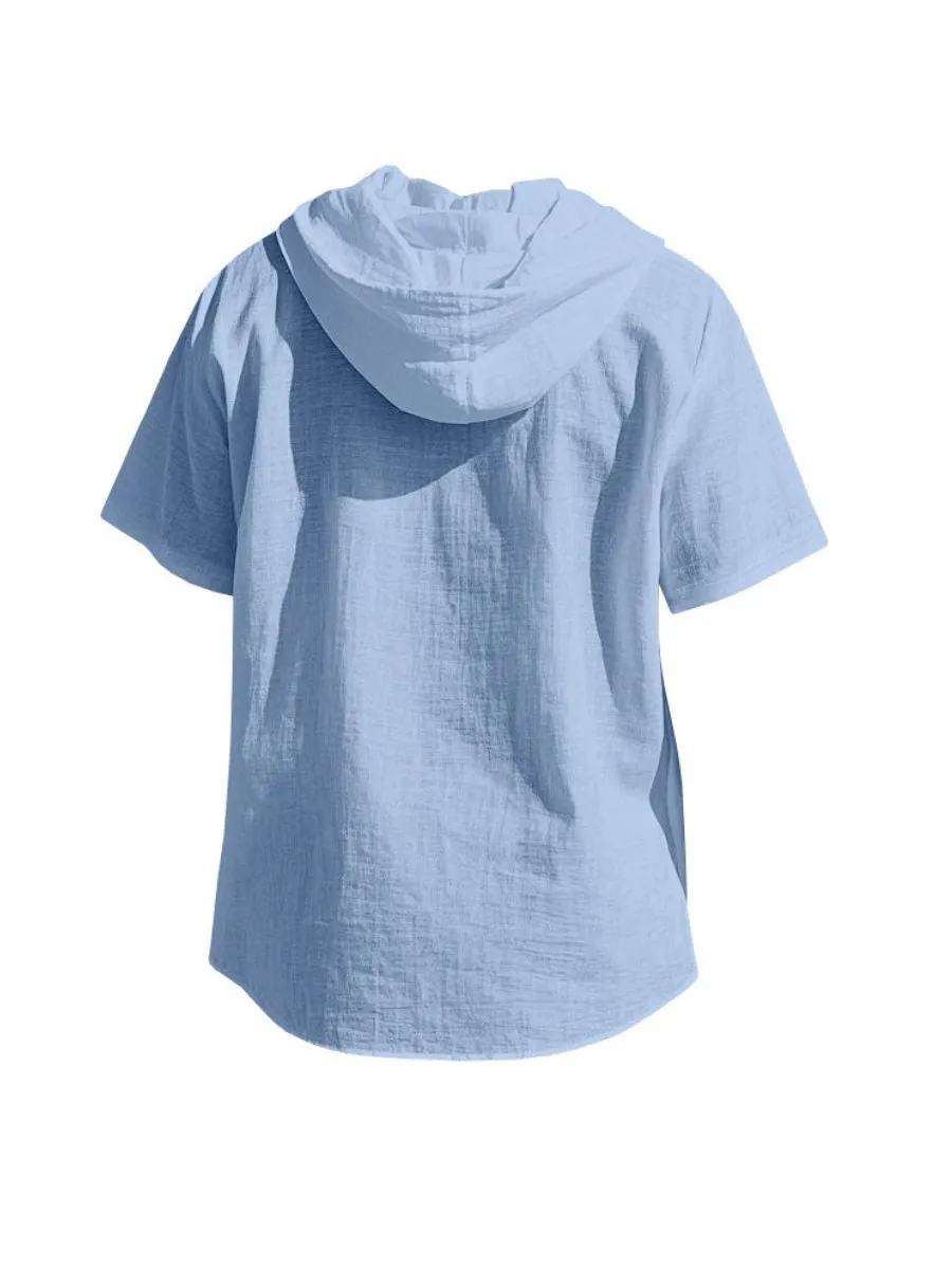 Linen Hooded Short Sleeve Shirt