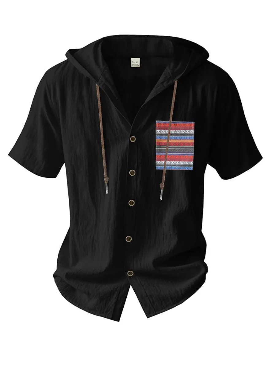 Linen Hooded Short Sleeve Shirt